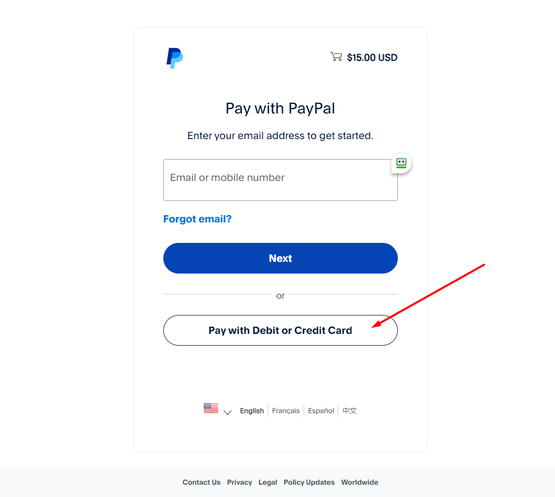 Paypal pay as guest