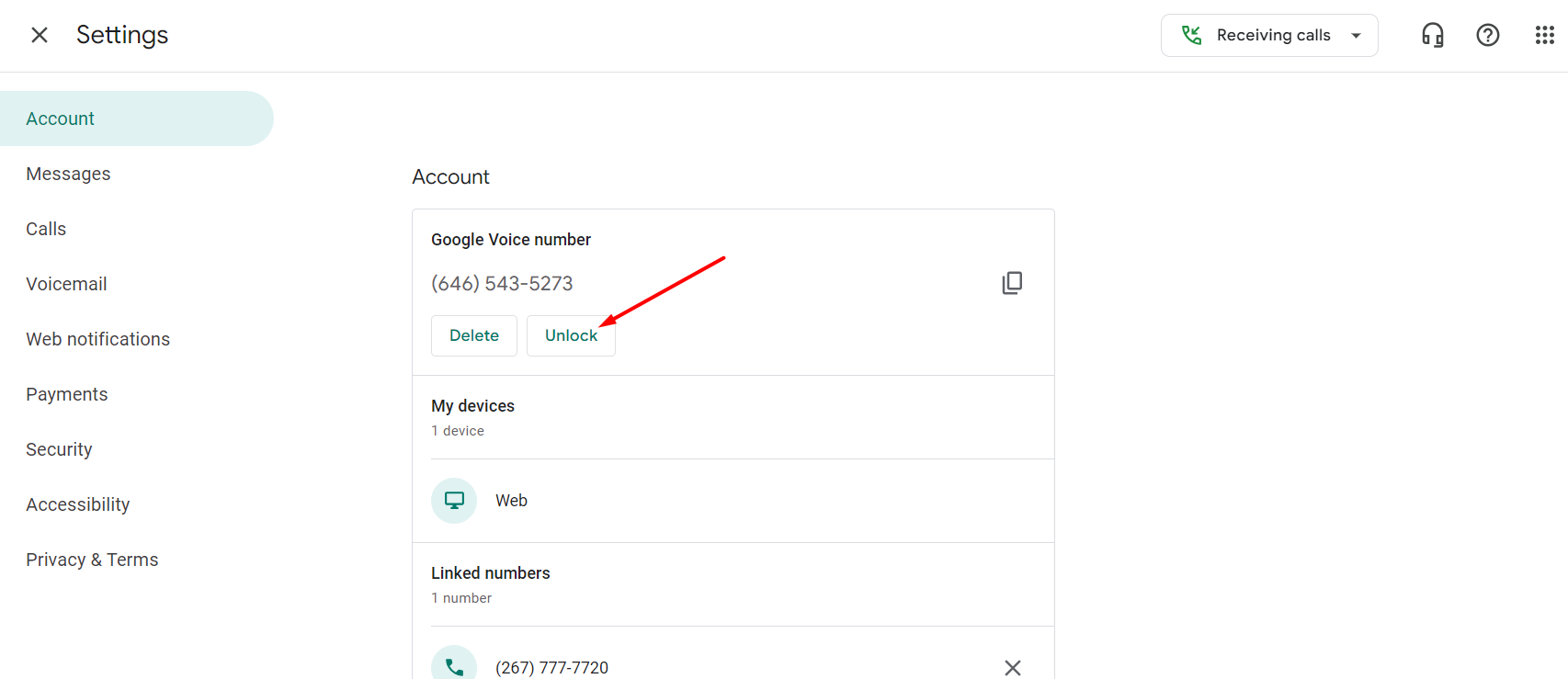 Unlock Google Voice number